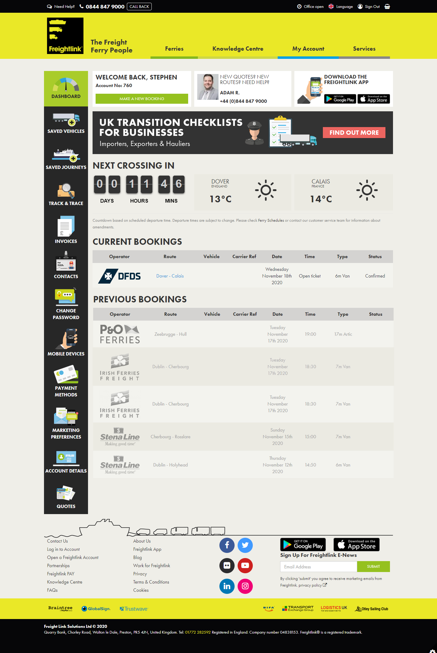 freightlink account dashboard